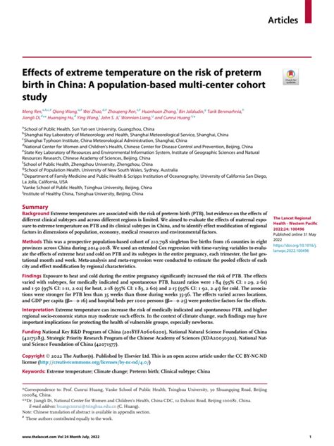 Effects of extreme temperature on the risk of preterm birth in .